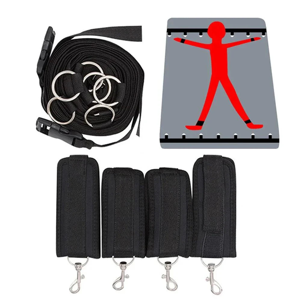 Couples BDSM Bondage Set with mask, feather tickler, handcuffs, and ankle restraints for intimate play