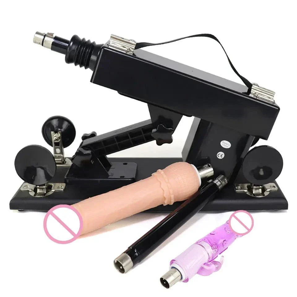 Automatic sex machine with adjustable thrust, remote and app control, multiple attachments for customizable pleasure