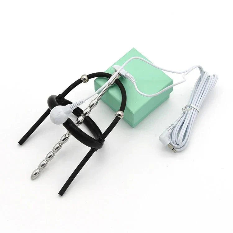 Varied Electro-Shock Penis Ring with urethra stimulator and prostate electrode for electrostimulation play