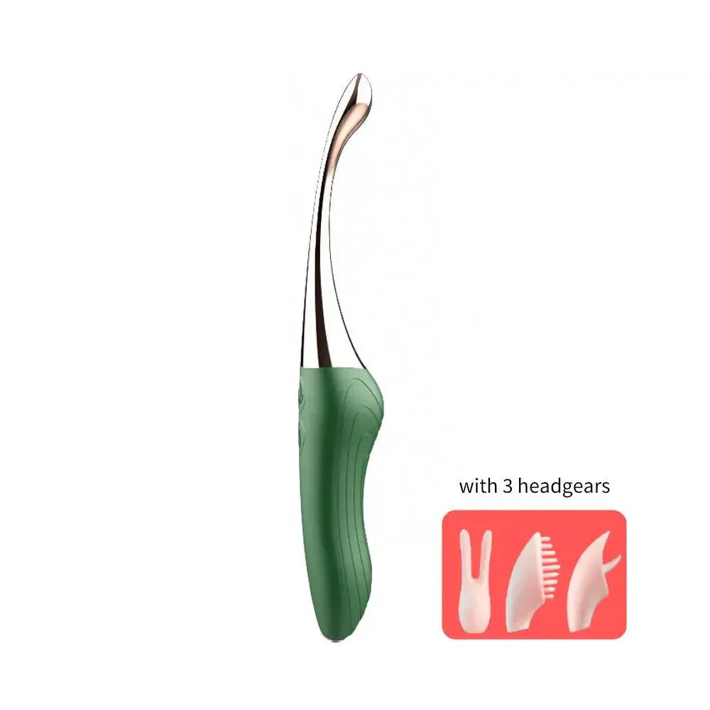 High-Frequency G-Spot Vibrator with ergonomic design and 3 interchangeable headgears for clitoral, nipple, and oral-lick stimulation