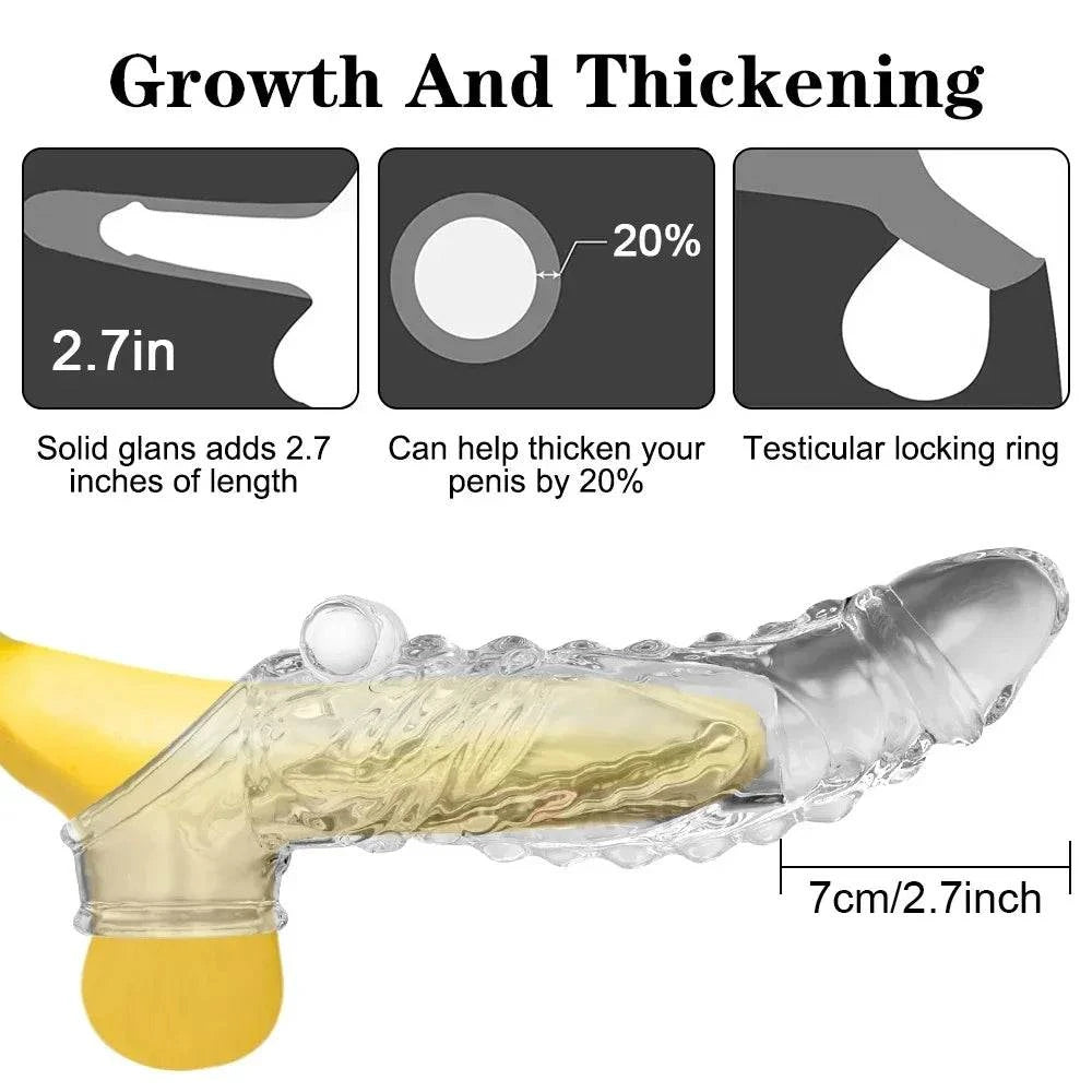 Reusable Penis Enlargement Vibrator Sleeve — Stretchable Extender & Delay Ring for Men