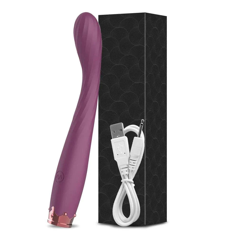 8 Seconds to Orgasm G-Spot Vibrator in purple with USB charging cable and black packaging box for clitoral and nipple stimulation