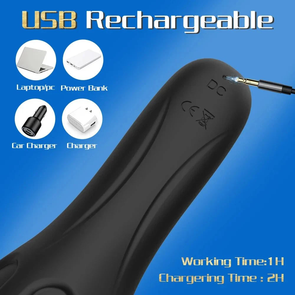 Glans Trainer Vibrator with soft fingertip massager, USB rechargeable for penis and G-spot stimulation