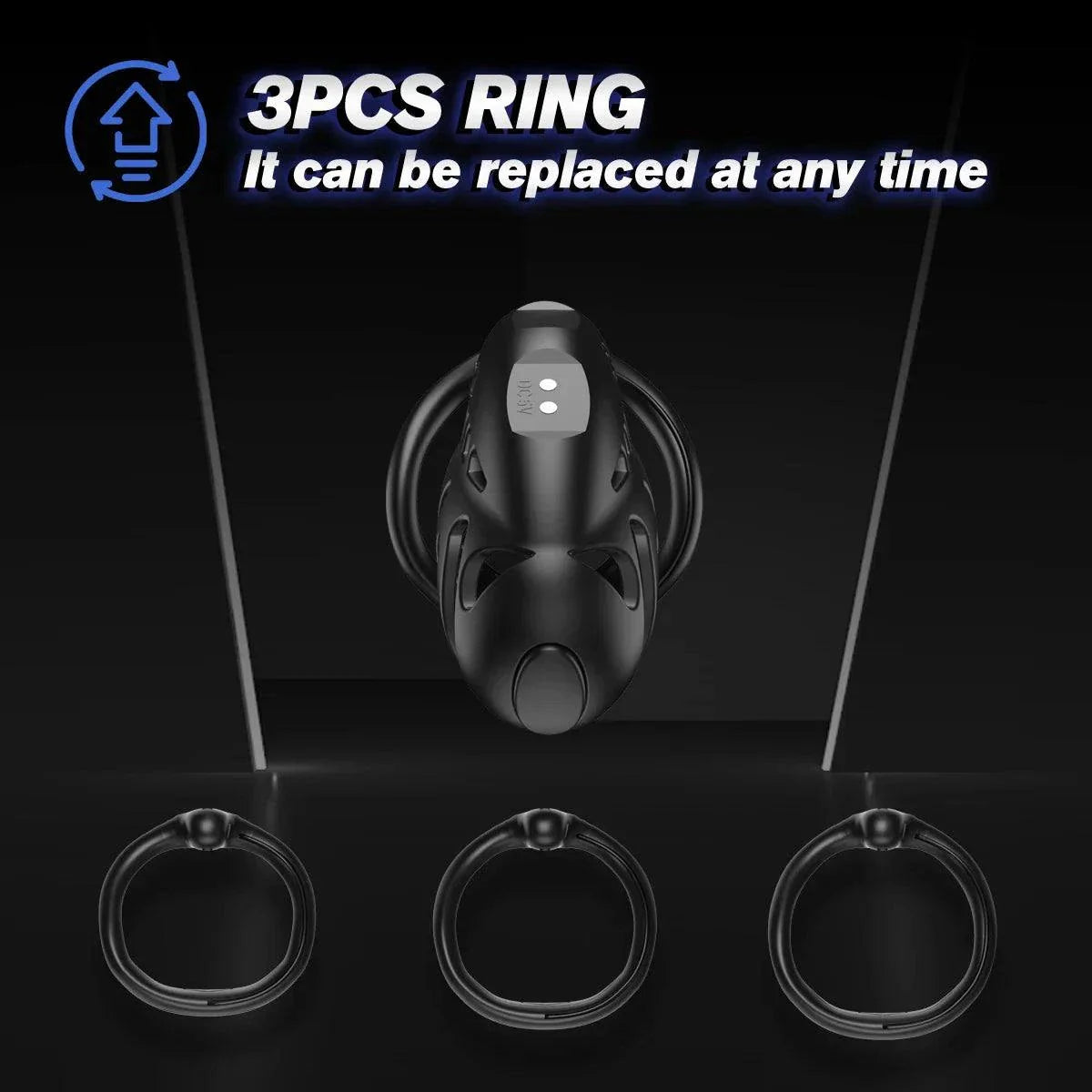 Wireless remote control electric shock male chastity cage with three replaceable rings and urethral lock