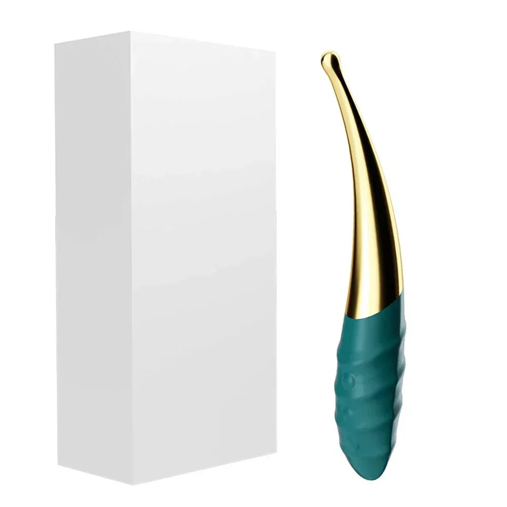 High-Frequency G-Spot Vibrator with ergonomic gold and teal design for clitoral, nipple, and G-spot stimulation.
