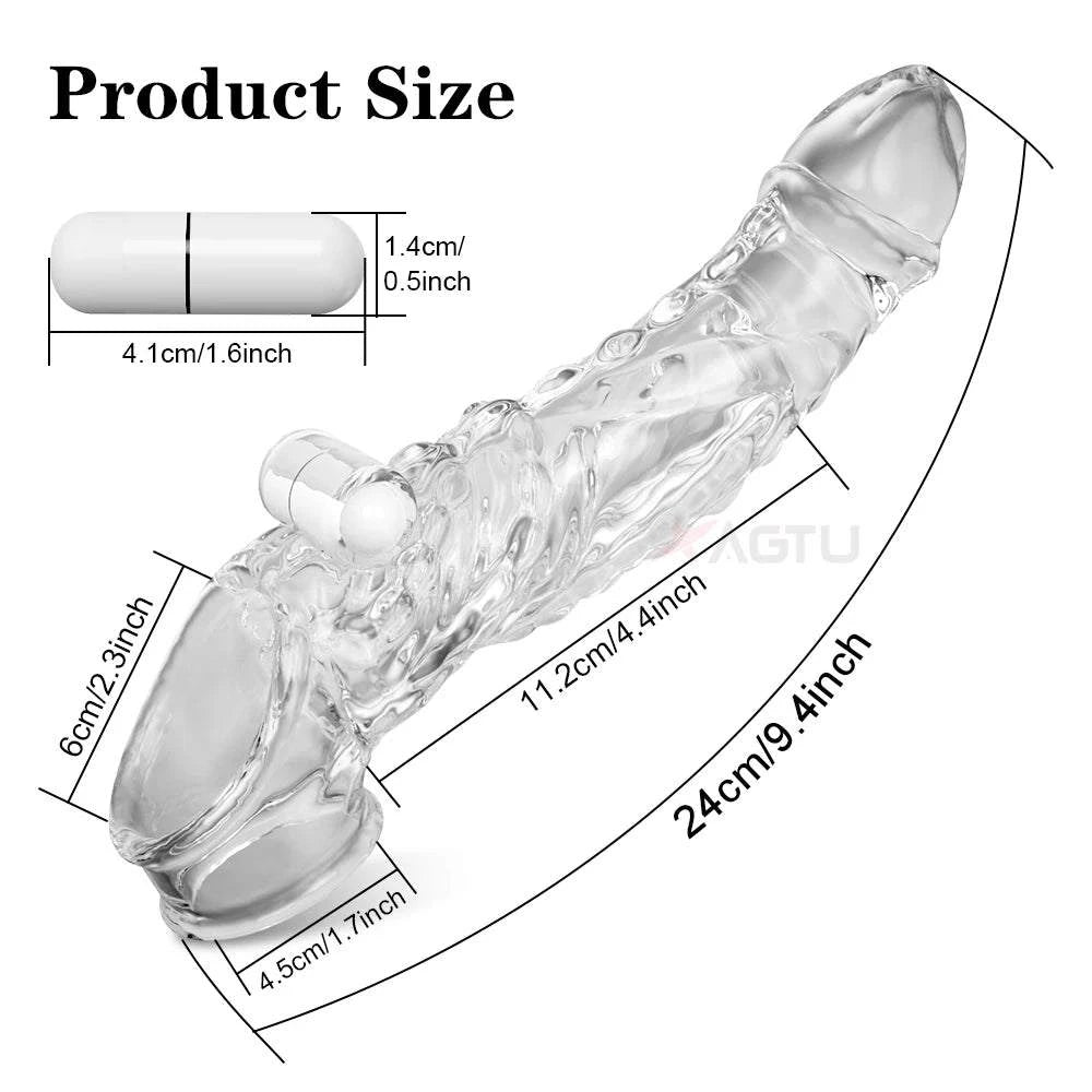 Reusable Penis Enlargement Vibrator Sleeve — Stretchable Extender & Delay Ring for Men