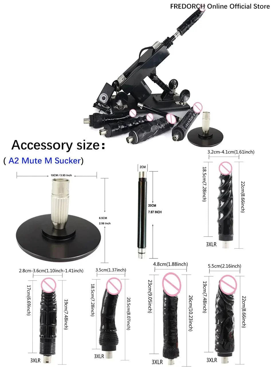 Automatic sex machine with adjustable thrust, remote and app control, multiple attachments and mounts