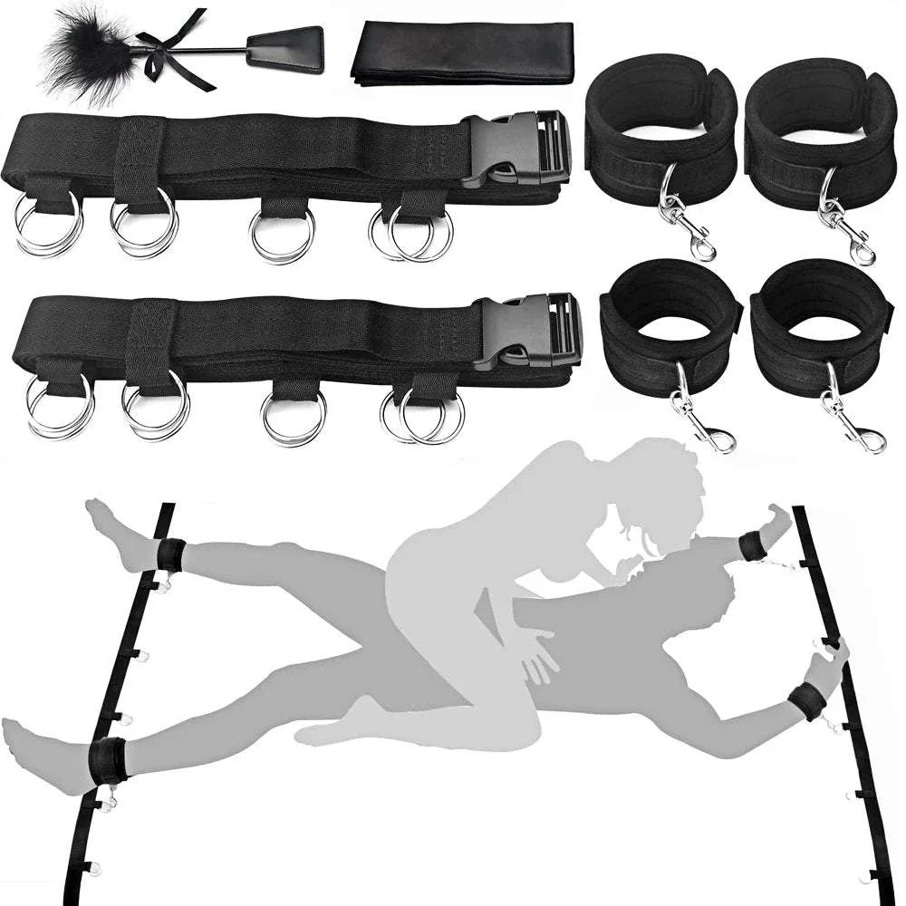 Couples BDSM Bondage Set with mask, feather tickler, handcuffs, and ankle restraints for intimate roleplay and bondage games