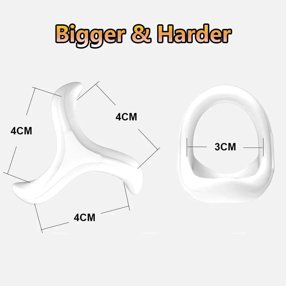 Cock penis ring masturbator extender and enhancer for firmness, delay, and mild enlargement, 4cm and 3cm dimensions.
