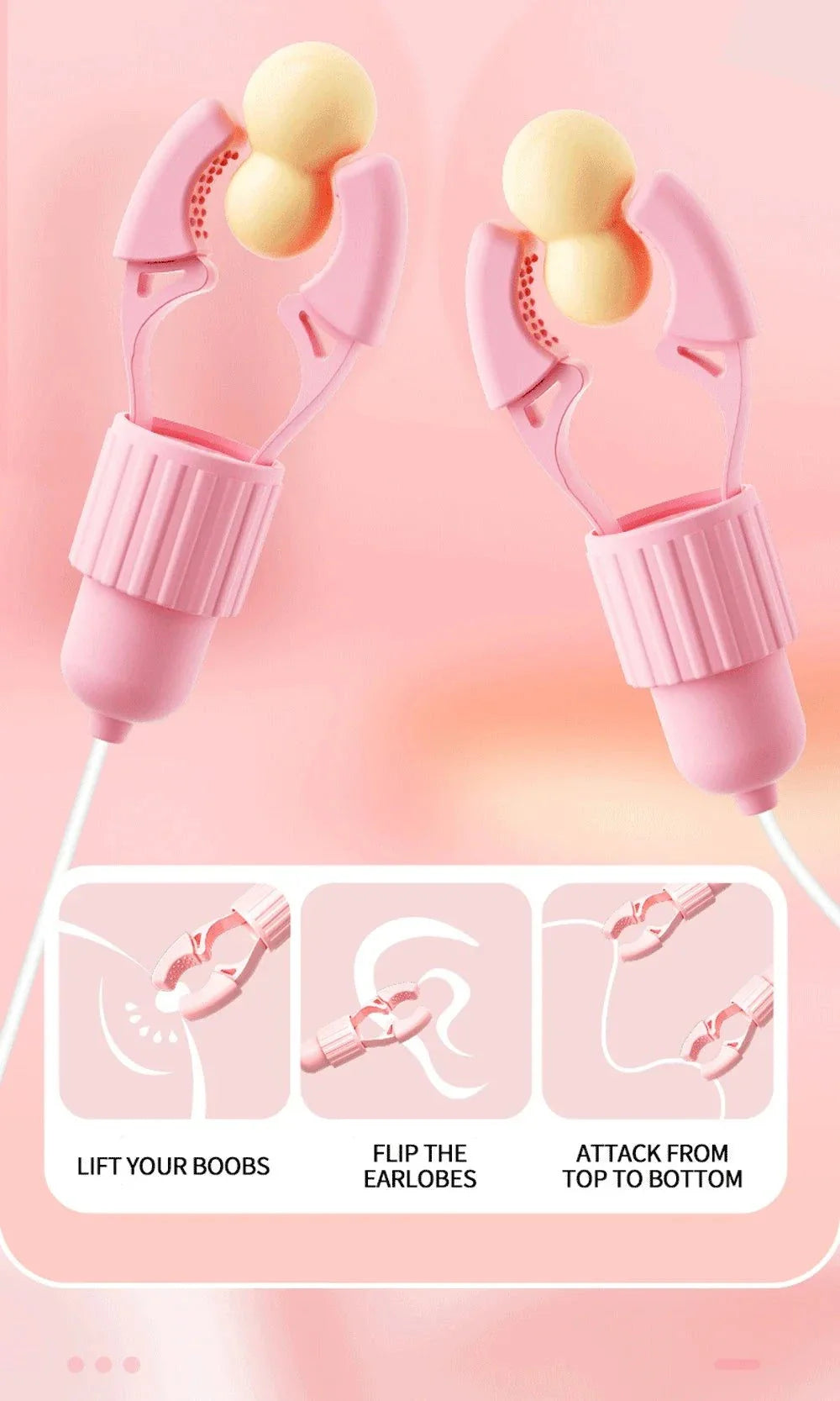 Pink nipple clamps vibrator with adjustable suction and licking stimulator for multi-zone teasing