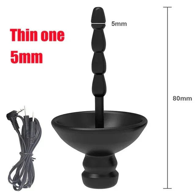 Electric Shock Penis Plug 5mm with wired electro stimulator and integrated chastity cage