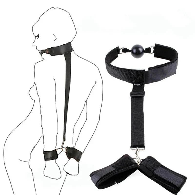 All-in-One 18-Piece Bondage & Strap-On Kit with adjustable harness, hand and leg restraints, and BDSM accessories for couples
