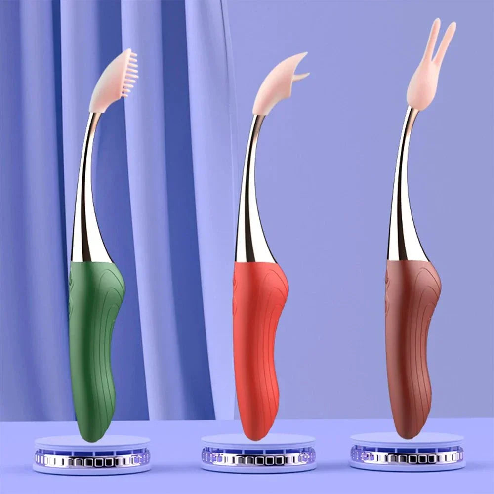 High-Frequency G-Spot Vibrators in green, red, and brown for clitoral, nipple, and oral-lick stimulation with ergonomic design