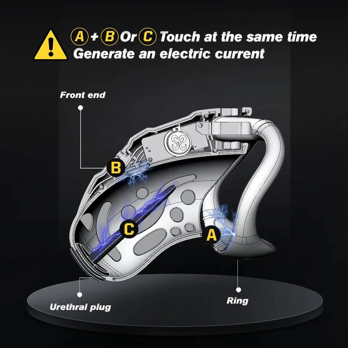 Wireless remote control electric shock male chastity cage with urethral plug and ring components