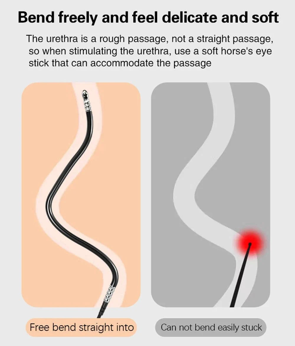 Electric Shock Stimulator medical-grade urethral sounding set with flexible bendable design for men