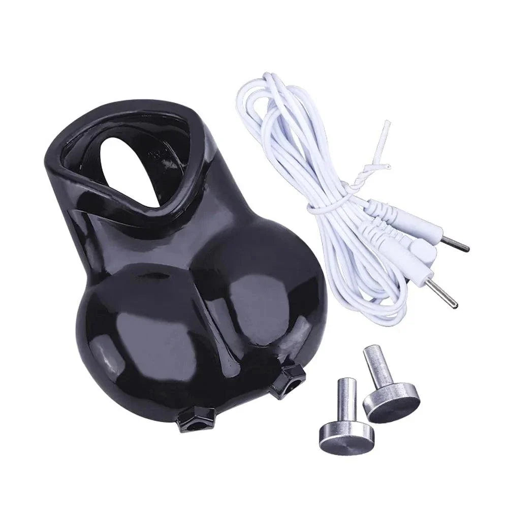 Varied Electro-Shock Penis Ring with electro-stim electrodes and silicone cock ring for prostate and urethra stimulation