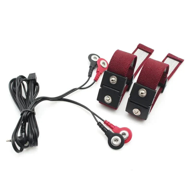 Varied Electro-Shock Penis Ring with adjustable straps and electro-stim connectors for prostate and urethra stimulation