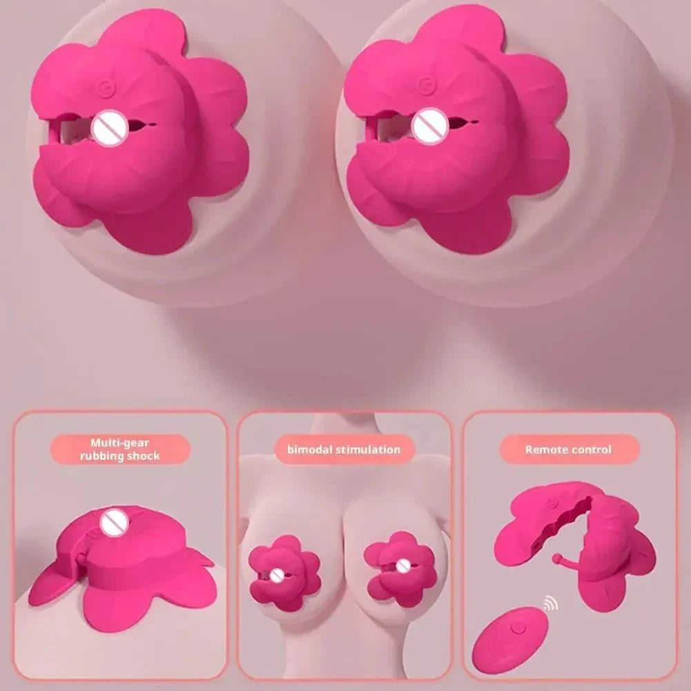 Rose nipple clamps vibrator with adjustable fit, 10 vibration modes, remote control, and waterproof design for women