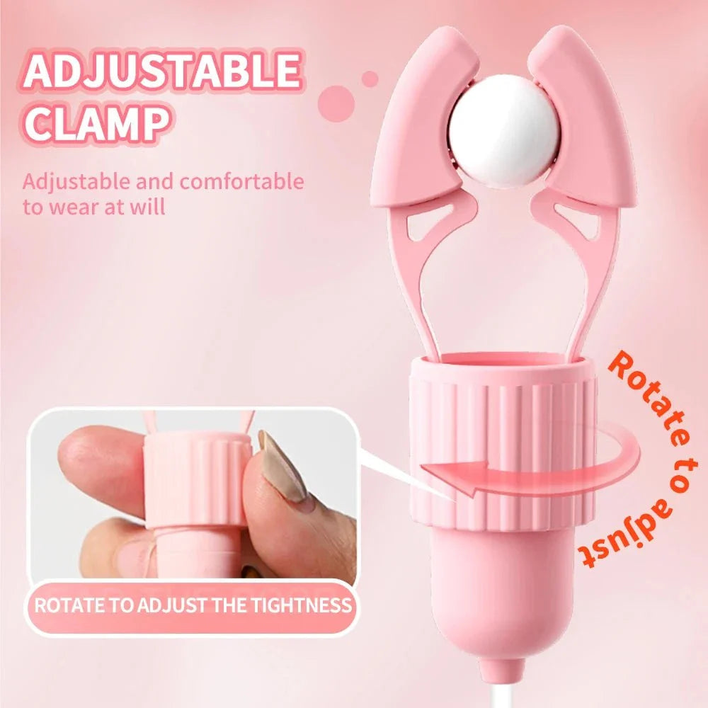 Pink adjustable nipple clamps vibrator with rotating tension control for comfortable wear