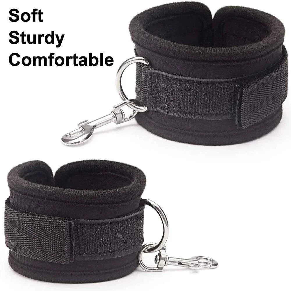 Couples BDSM bondage set black soft comfortable ankle restraints with metal clips