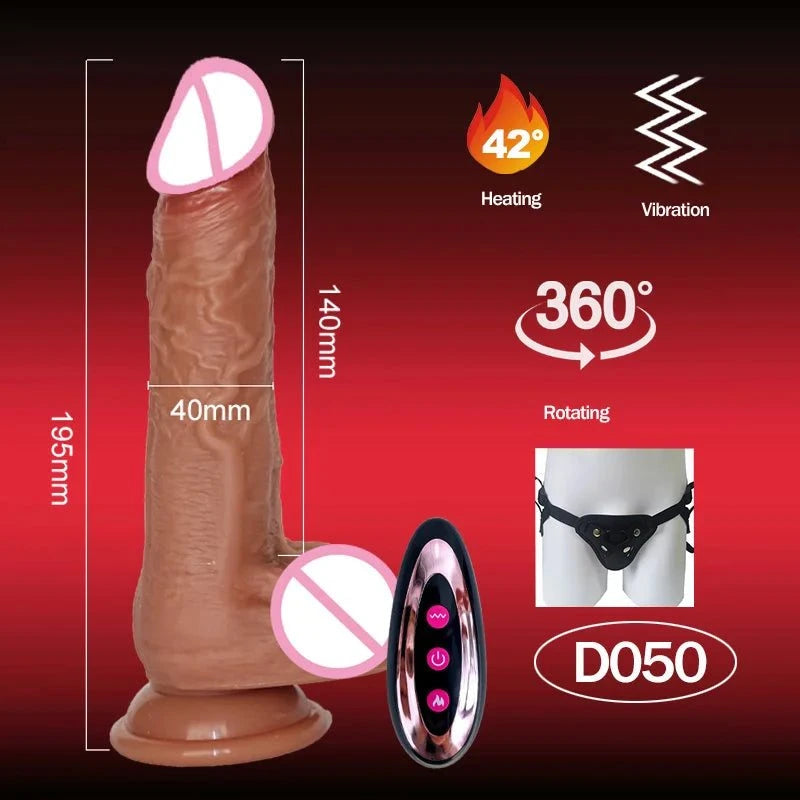 Realistic Telescopic Rotating Vibrator Dildo — Heated, Rotating & Telescopic Pleasure Stick