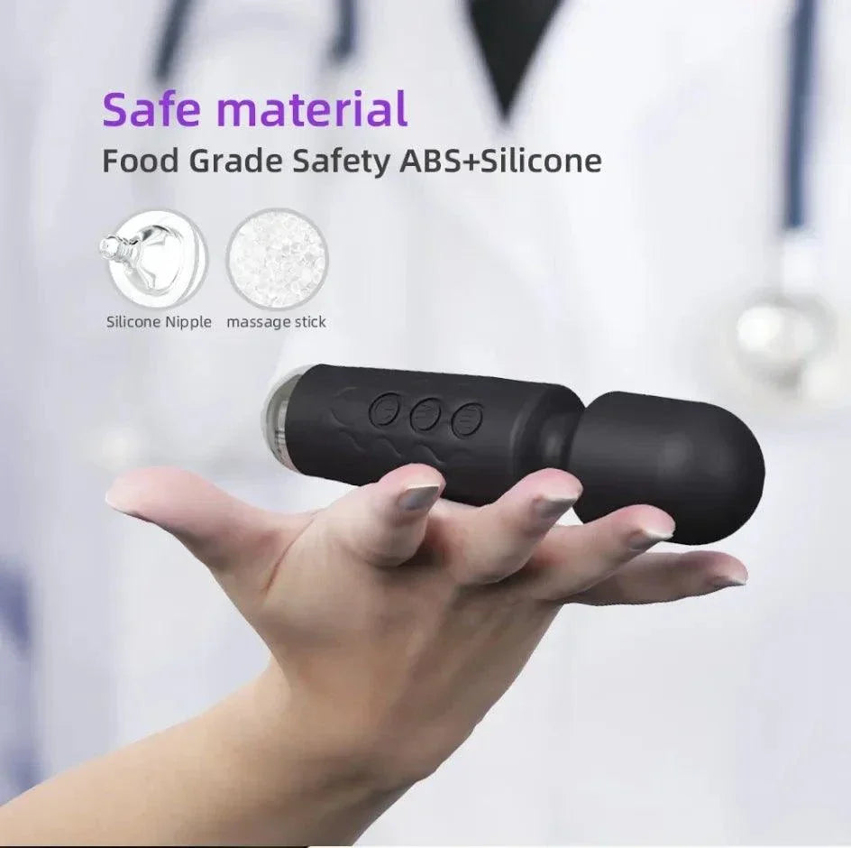 20-Speed Powerful AV Vibrator in black with silicone and ABS materials held in hand