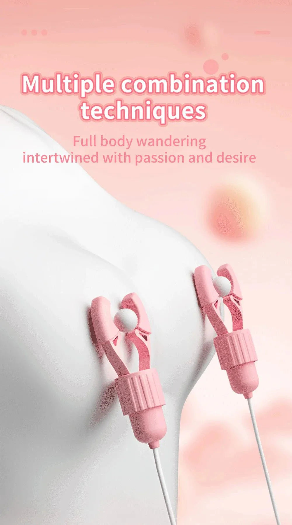 Pink nipple clamps vibrator with sucking and tongue-licking clitoral stimulator for multi-zone stimulation