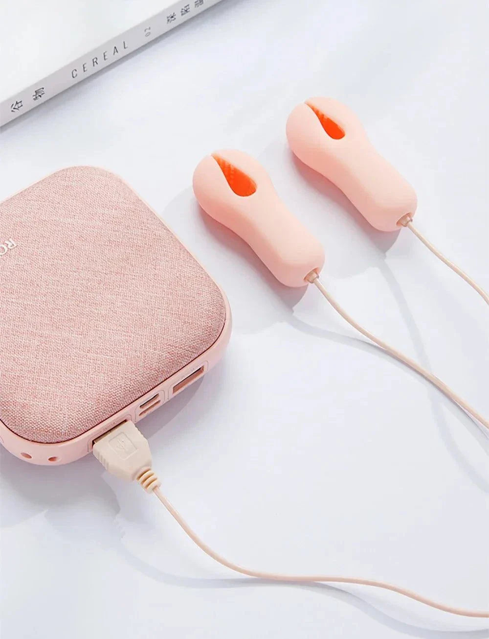 Enhancer nipple stimulator breast massage nipple clamp vibrator for women in soft pink with portable charging case