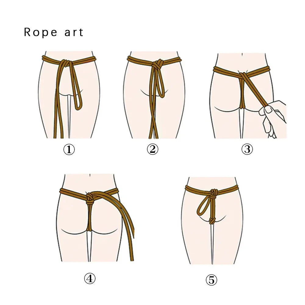 20-meter cotton rope BDSM restraint kit illustrating steps for tying soft bondage rope around hips