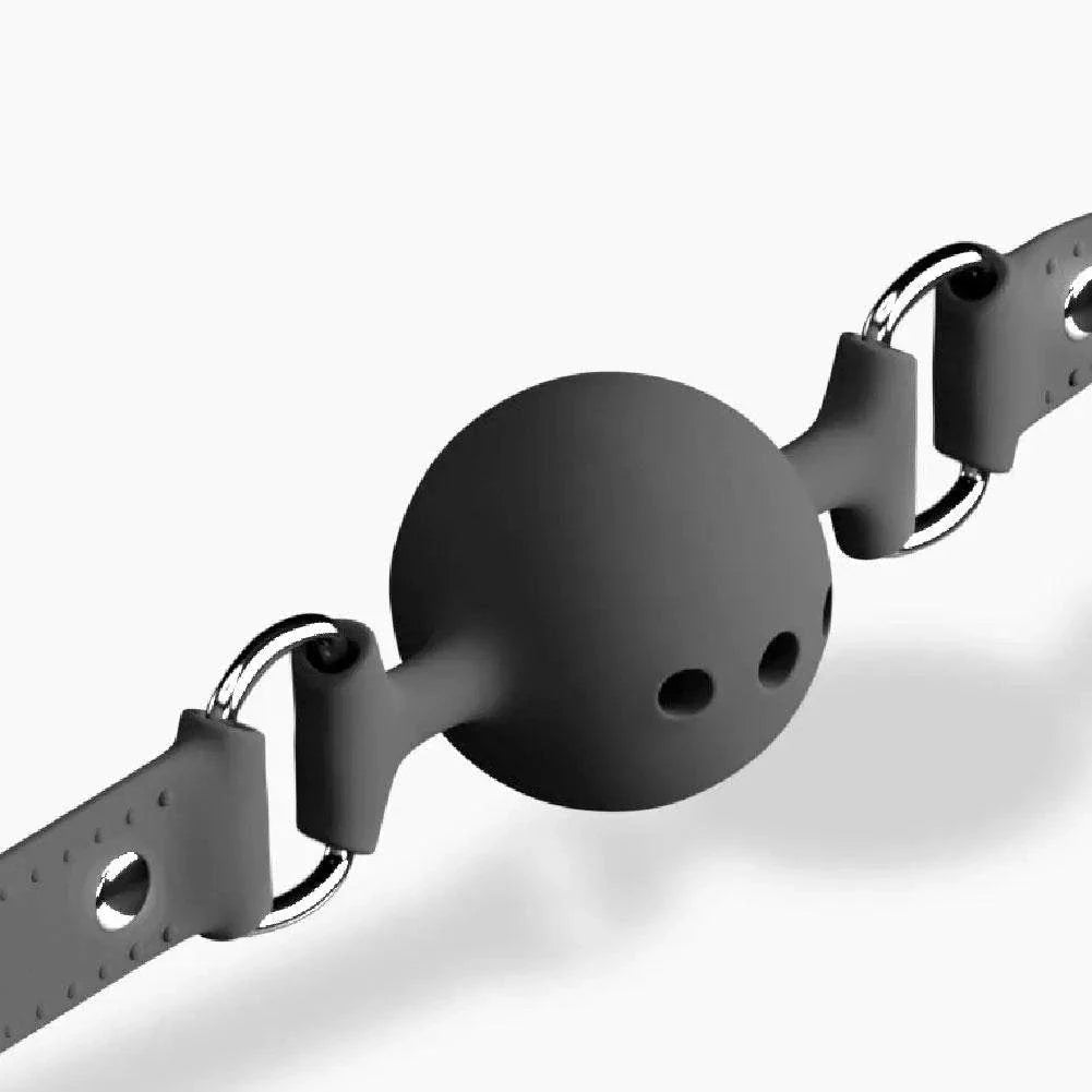 Breathable silicone ball gag with adjustable straps for safe and comfortable bondage restraint