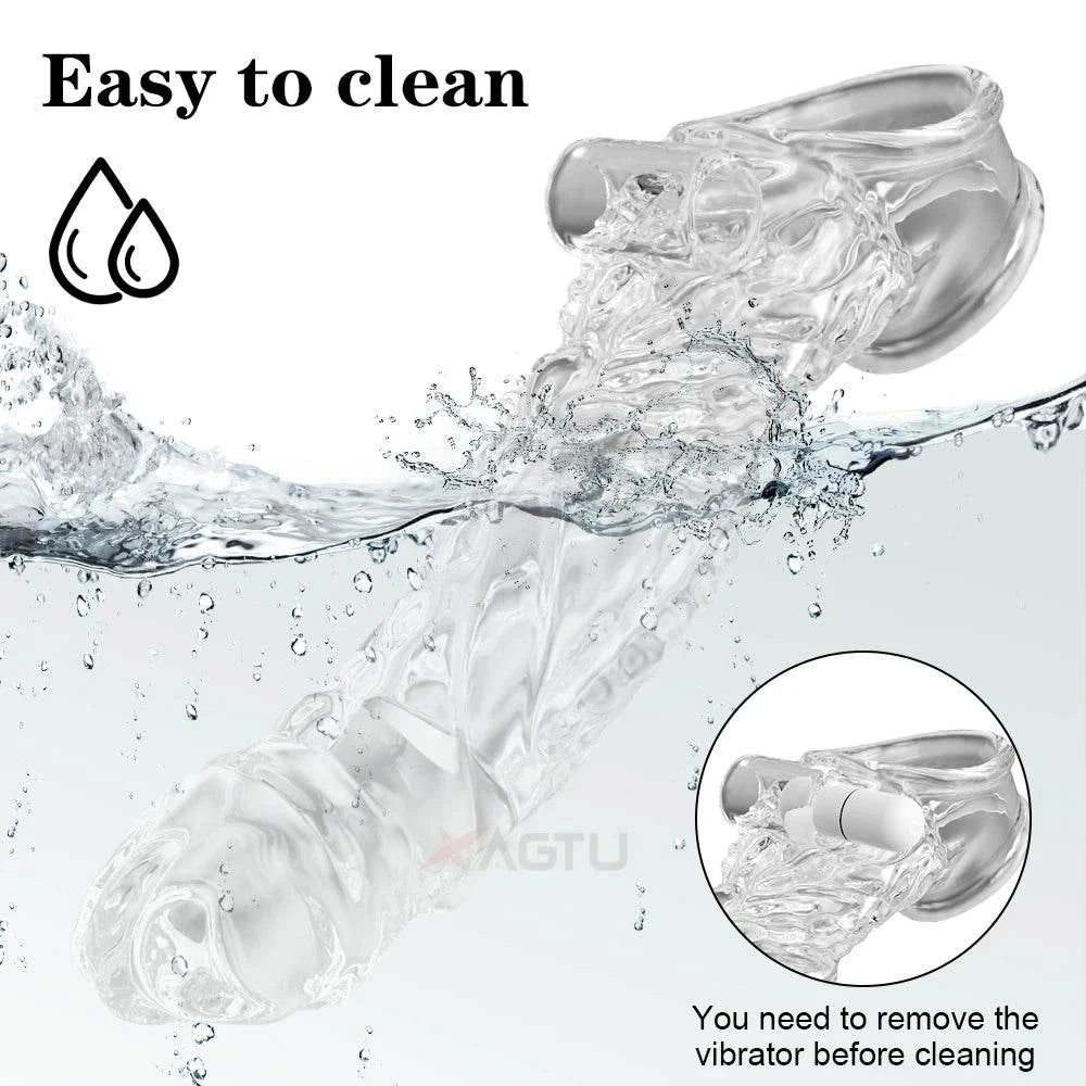 Reusable Penis Enlargement Vibrator Sleeve — Stretchable Extender & Delay Ring for Men