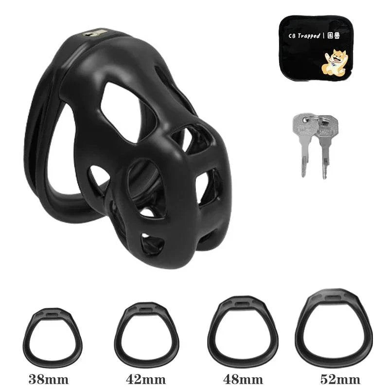Mini dispositivo de castidad masculino: jaula ventilada con anillo y cerradura