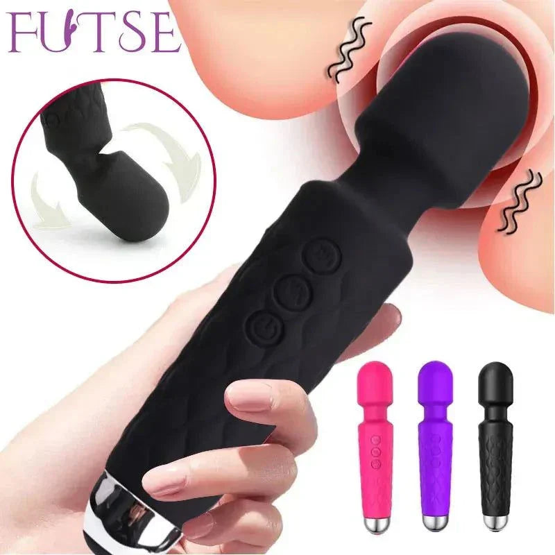 20-Speed Powerful AV Vibrator in black with ergonomic grip and multiple vibration modes for G-spot, clitoral, and nipple stimulation