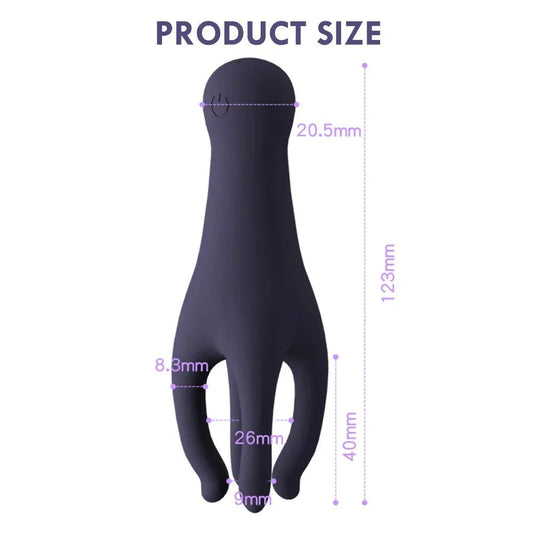 Glans Trainer Vibrator soft fingertip massager for penis and G-spot stimulation with size dimensions