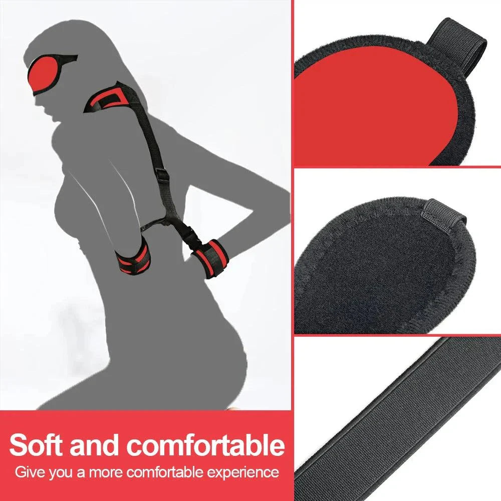 Couples BDSM Bondage Set with mask, feather tickler, handcuffs, and ankle restraints for intimate play