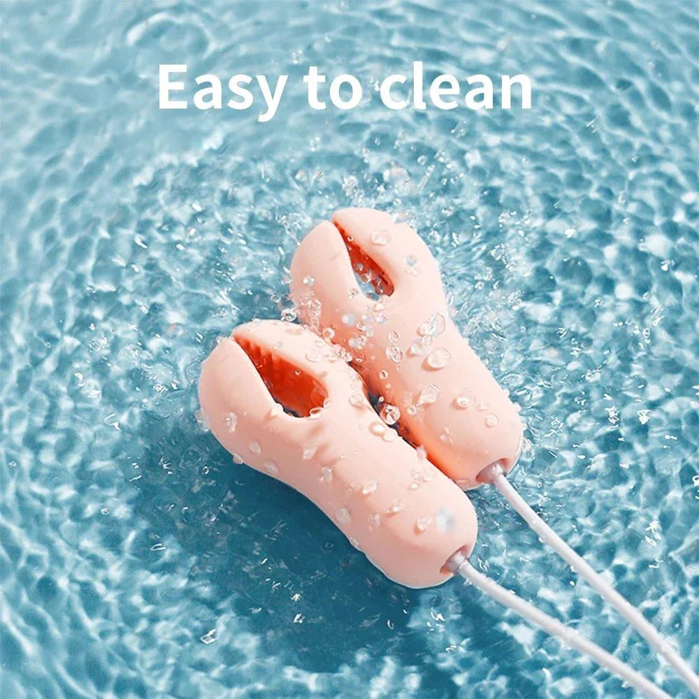 Enhancer Nipple Stimulator breast massage vibrator with nipple clamps in water droplets for easy cleaning