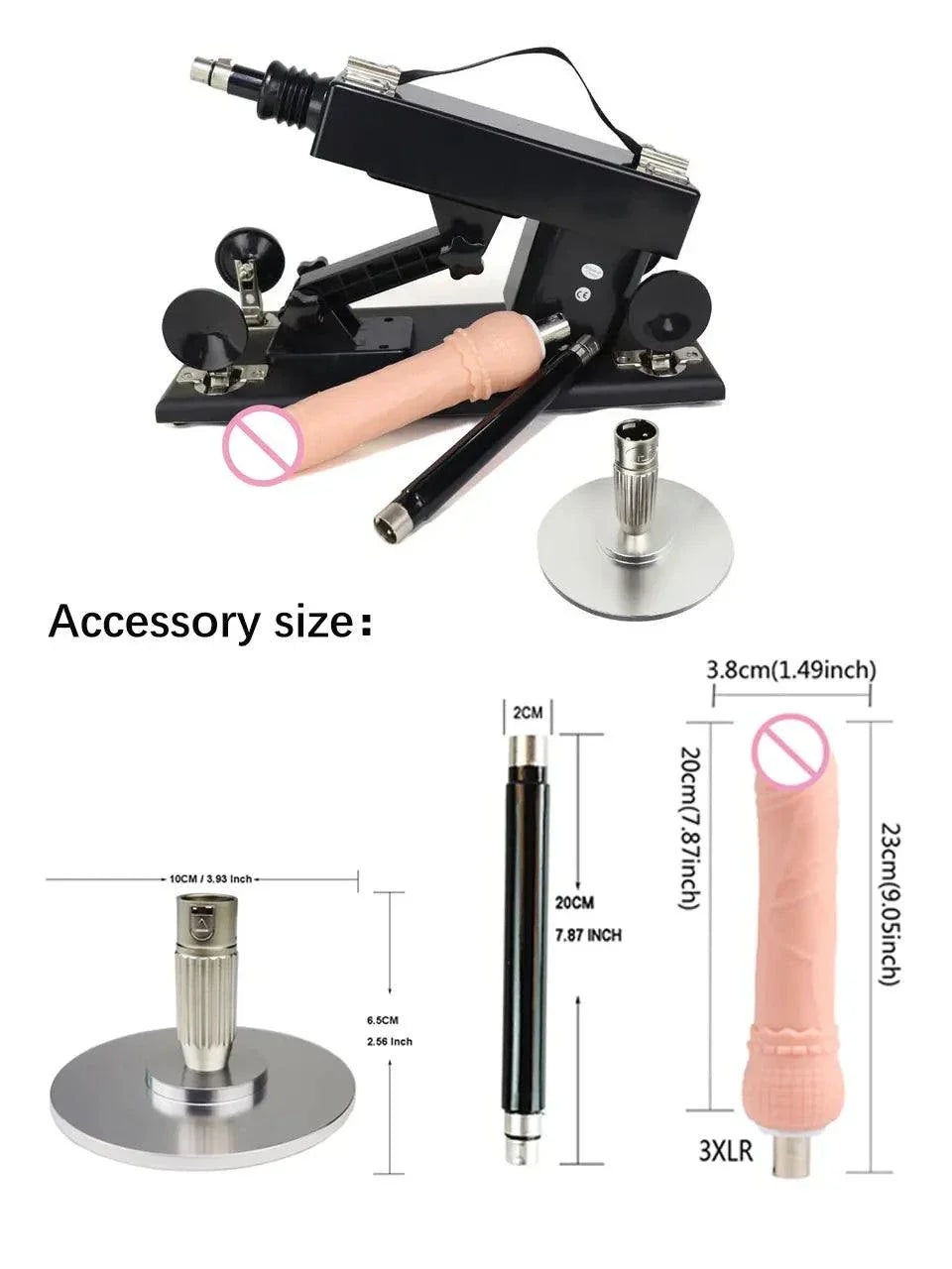 Automatic sex machine with adjustable thrust gun, remote and app control, multiple mounts and attachments for personalized pleasure.