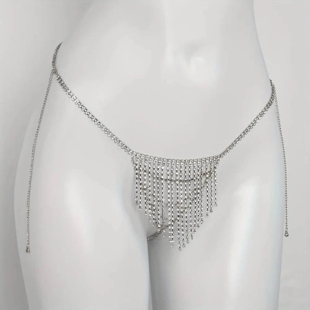 Cadena de cintura con borlas y diamantes de imitación: un accesorio de joyería corporal sexy