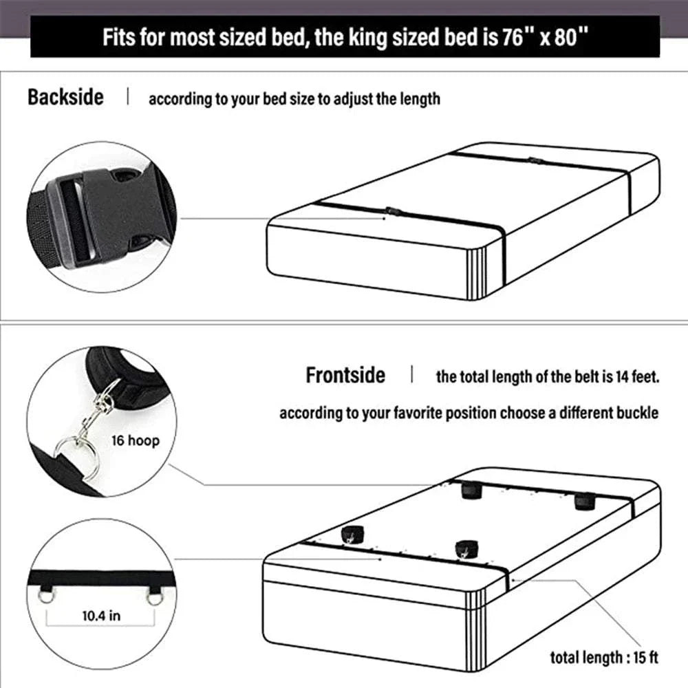 Couples BDSM Bondage Set with adjustable bed restraints, mask, feather tickler, handcuffs, and ankle restraints for intimate play