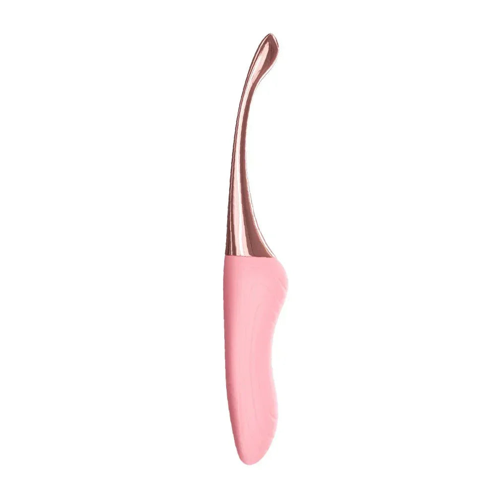 High-Frequency G-Spot Vibrator with ergonomic pink handle and metallic curved tip for multi-zone stimulation
