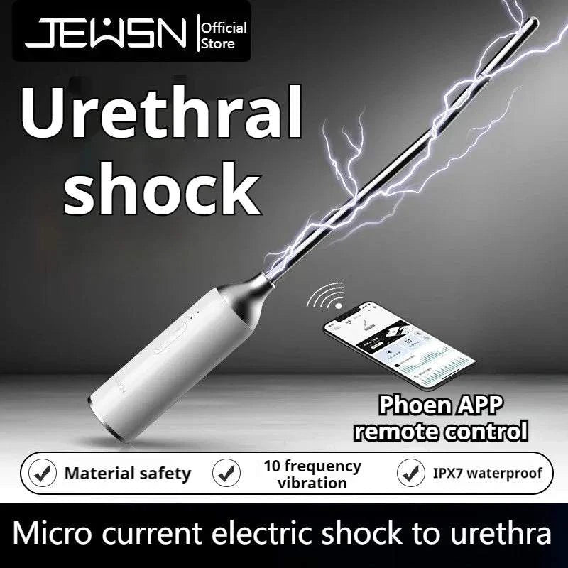 JEUSN male urethral vibrator with electric shock, 10 vibration frequencies, remote app control, and waterproof design