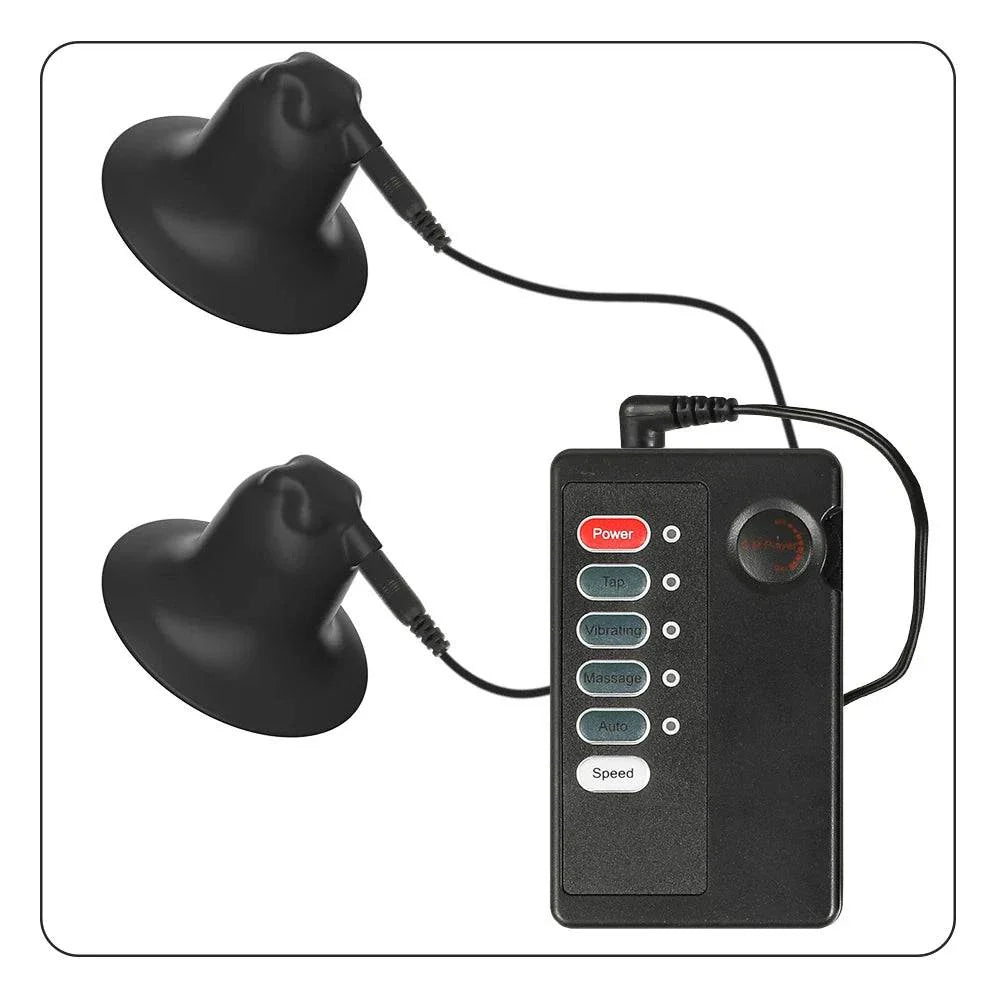 Electric shock nipple clamps with control unit for breast and body stimulation set