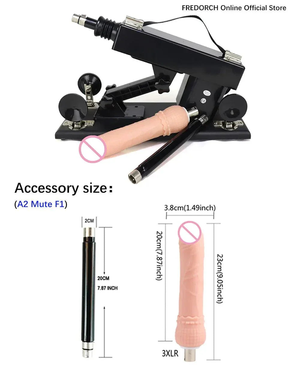 Automatic sex machine with adjustable thrust, remote and app control, including multiple attachments and mounts.