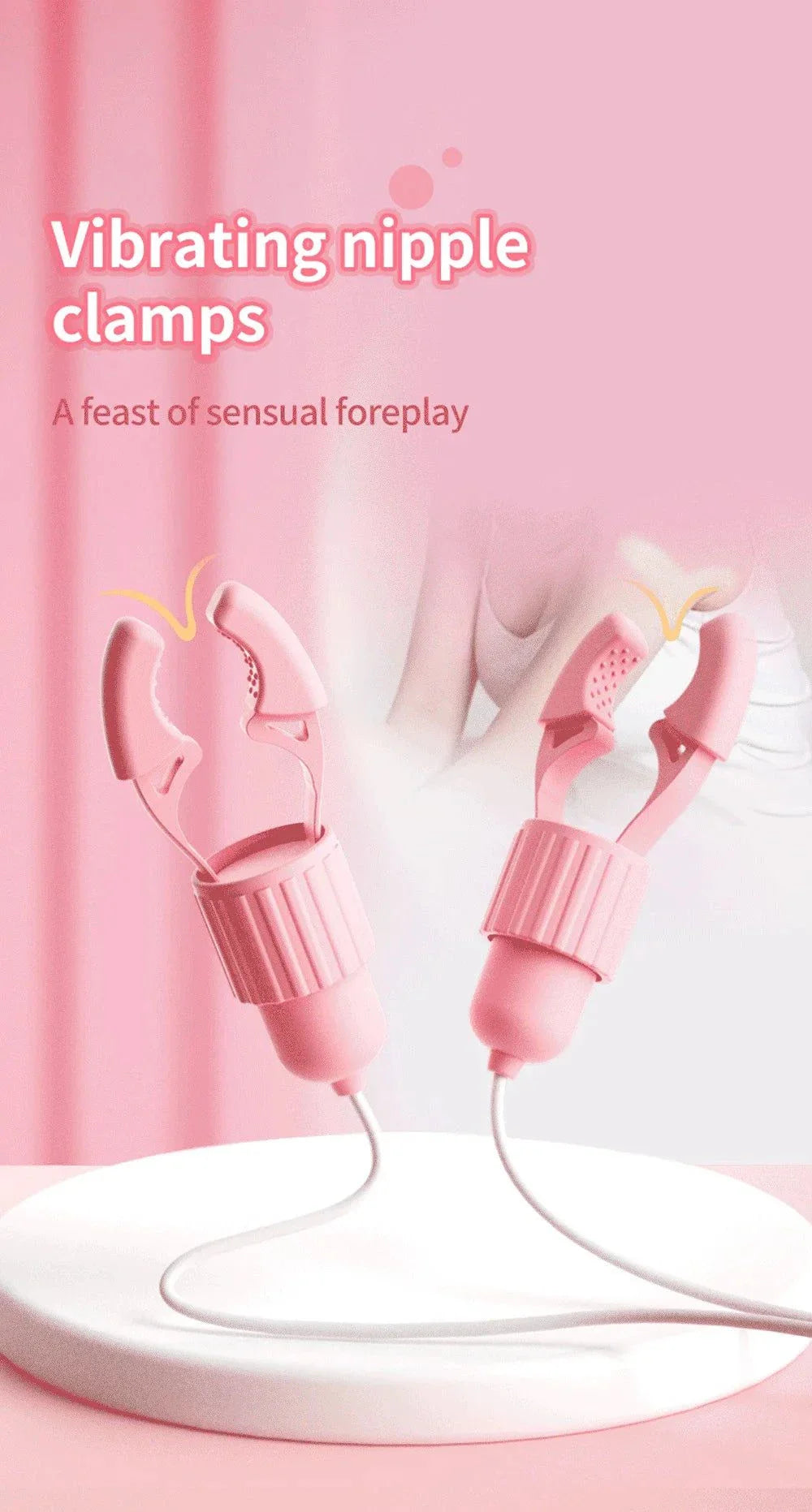 Pink vibrating nipple clamps vibrator for sensual foreplay with adjustable intensity and multi-mode stimulation