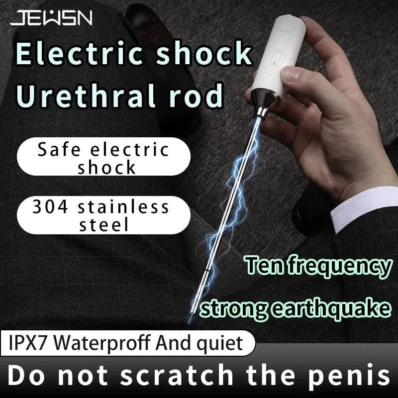 JEUSN Male Urethral Vibrator with electric shock and vibration features in stainless steel for safe urethral stimulation