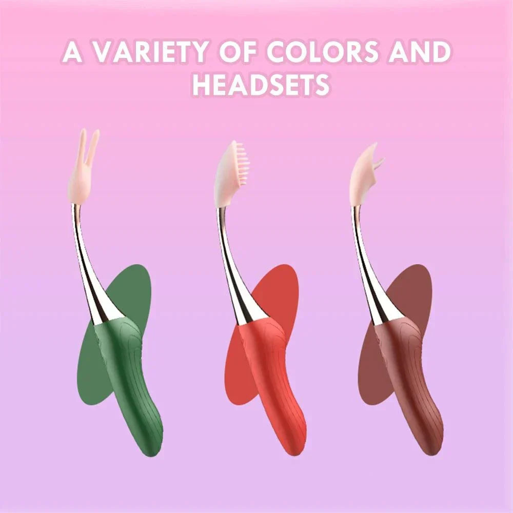 High-frequency G-spot vibrator with multiple heads for clitoral, nipple, and oral-lick stimulation in various colors