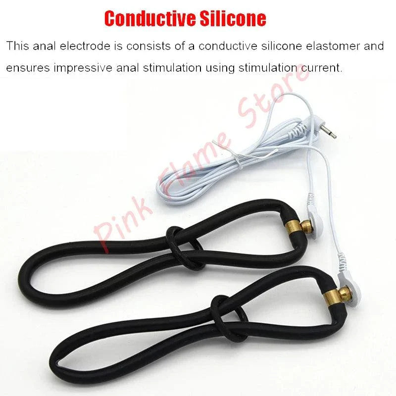 Varied Electro-Shock Penis Ring with conductive silicone and electrode wires for electro-stim pleasure