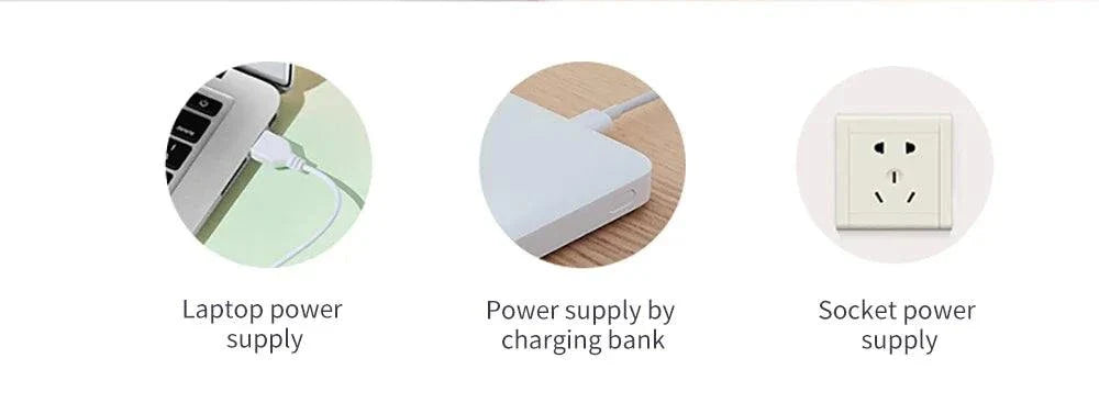 power supply options for Enhancer Nipple Stimulator including laptop, charging bank, and socket connection