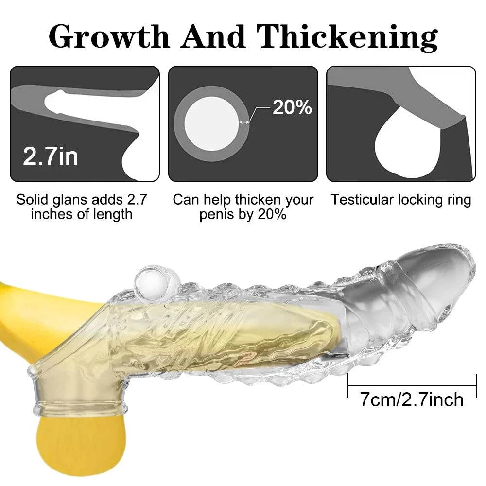 Reusable Penis Enlargement Vibrator Sleeve — Stretchable Extender & Delay Ring for Men