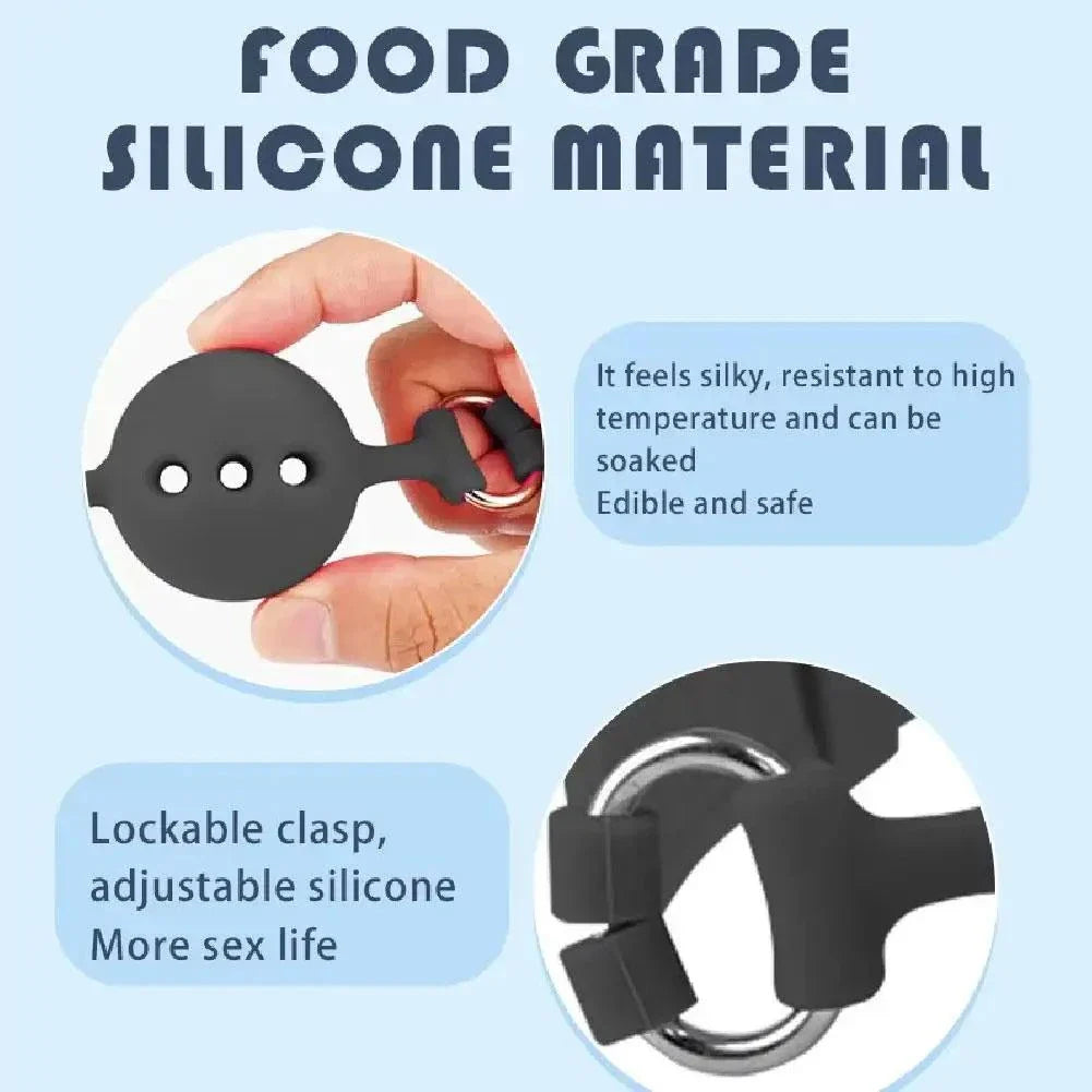 Breathable silicone ball gag with adjustable straps and lockable clasp for safe bondage restraint